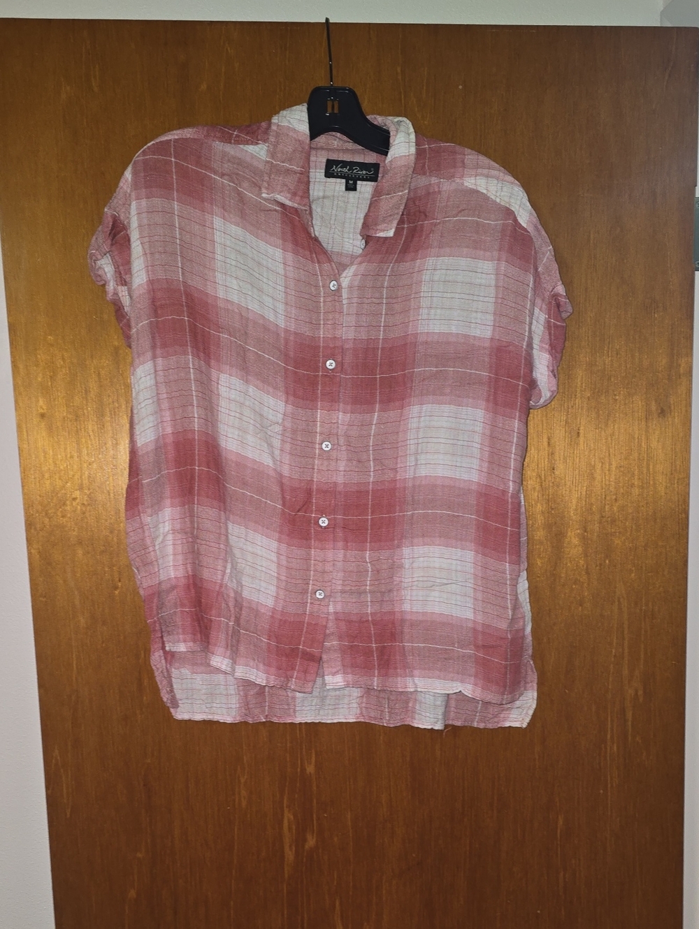 Soft Pink Plaid Short-Sleeve Button-Down Shirt